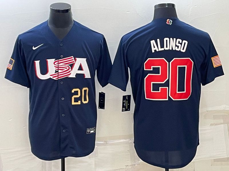 Men 2023 World Cub USA #20 Alonso Blue Nike MLB Jersey3